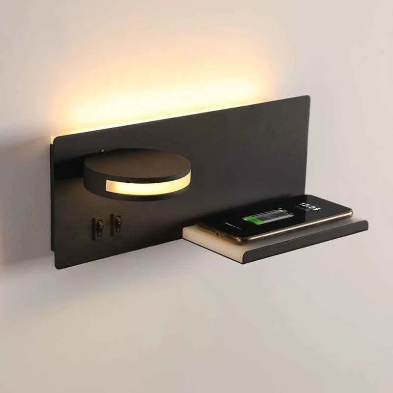 Veltora Bedside Wall Sconce with Wireless Charging & USB
