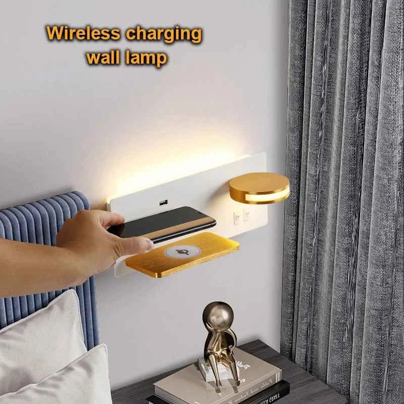 Veltora Bedside Wall Sconce with Wireless Charging & USB
